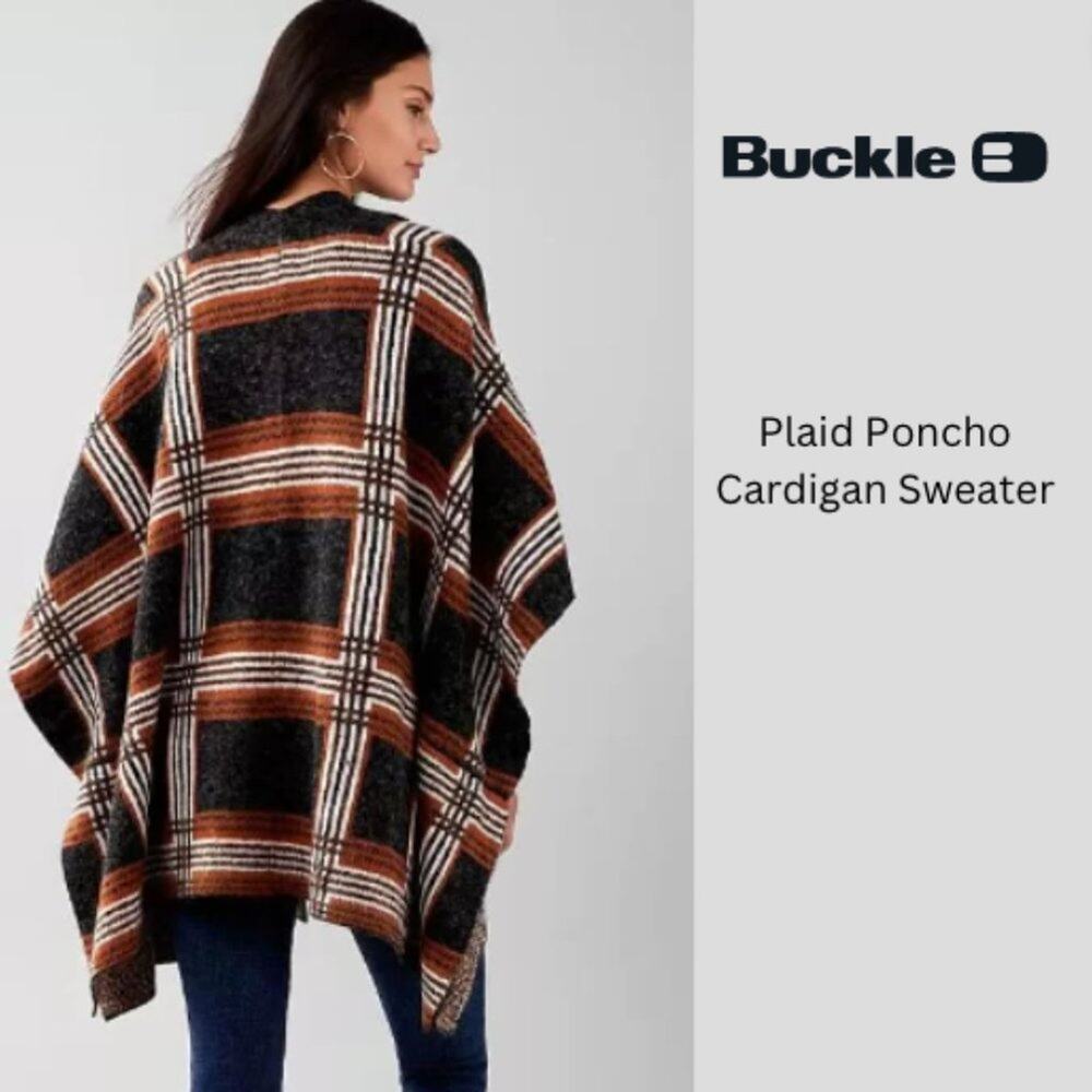 BUCKLE Black Buckle Line Plaid Poncho Cardigan Sweater NEW WOT One Size fits all